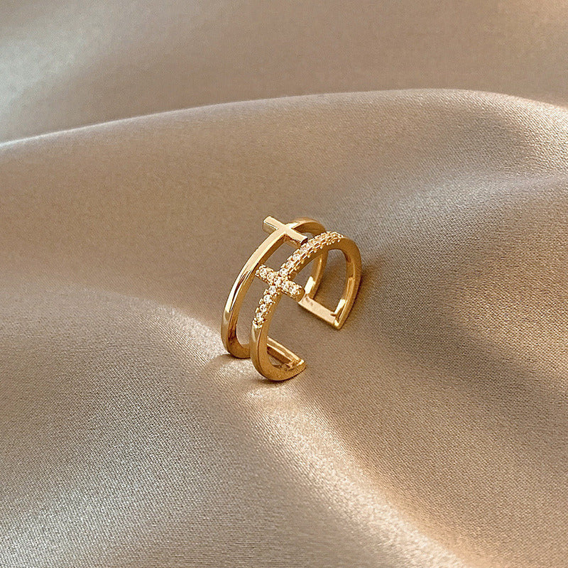 Cross Female Simple Opening Tide Rhinestone Rings