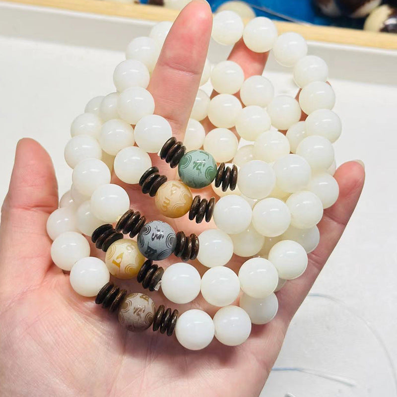 Jade Bodhi Root Beads Lotus Weathering Bracelets