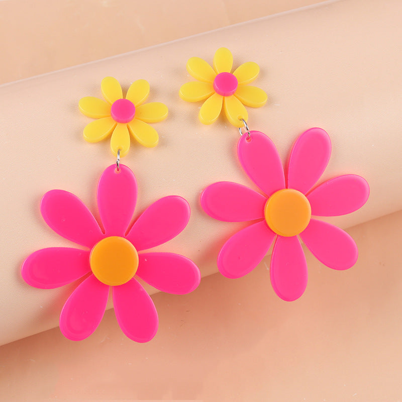 Women's Fluorescent Color Stitching Sunflower Acrylic Exaggerated Earrings
