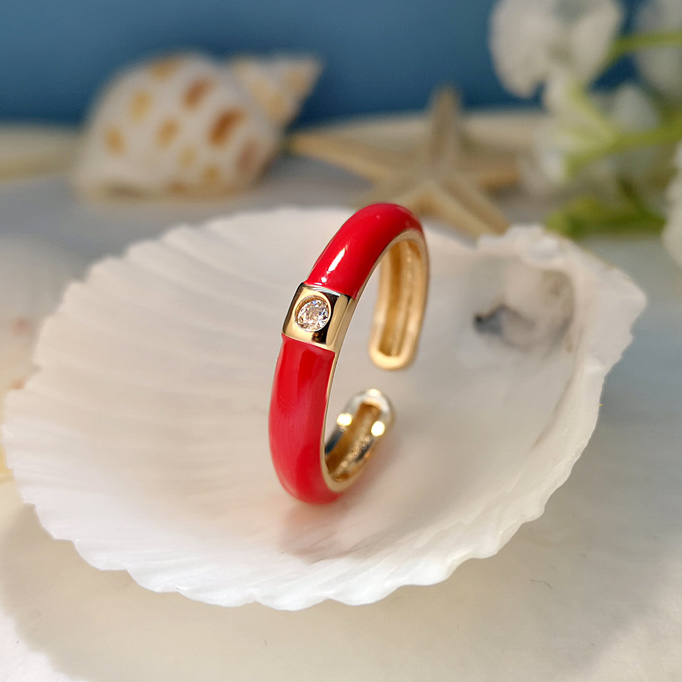 Gold-plated Zircon Simple Design Colorful Oil Rings