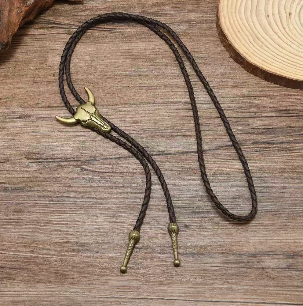 Polo Bow Tie Unisex Woven Leather String Western Style Alloy Necklaces