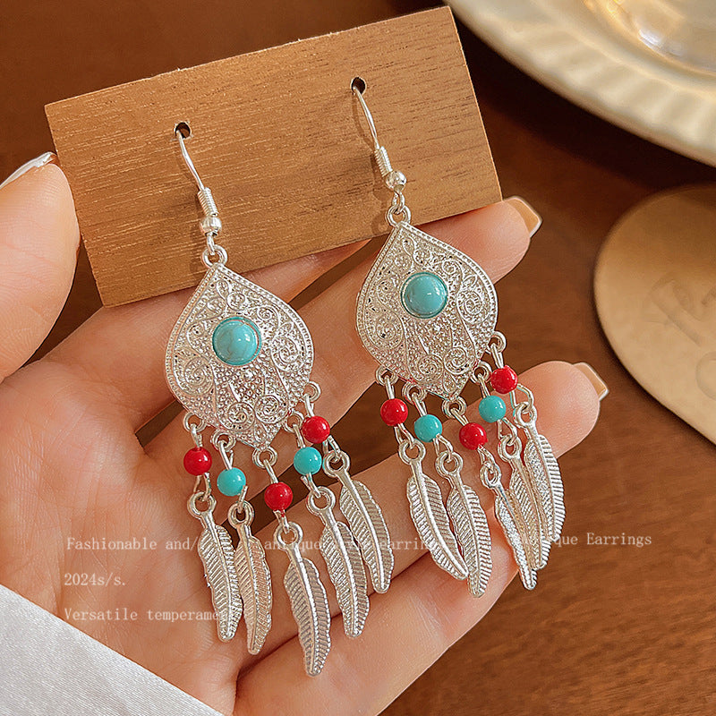 Women's Bohemian Style Long Feather Tassel Ethnic Earrings