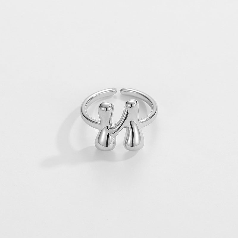 Hop Letters Glossy Sier Open Adjustable Rings