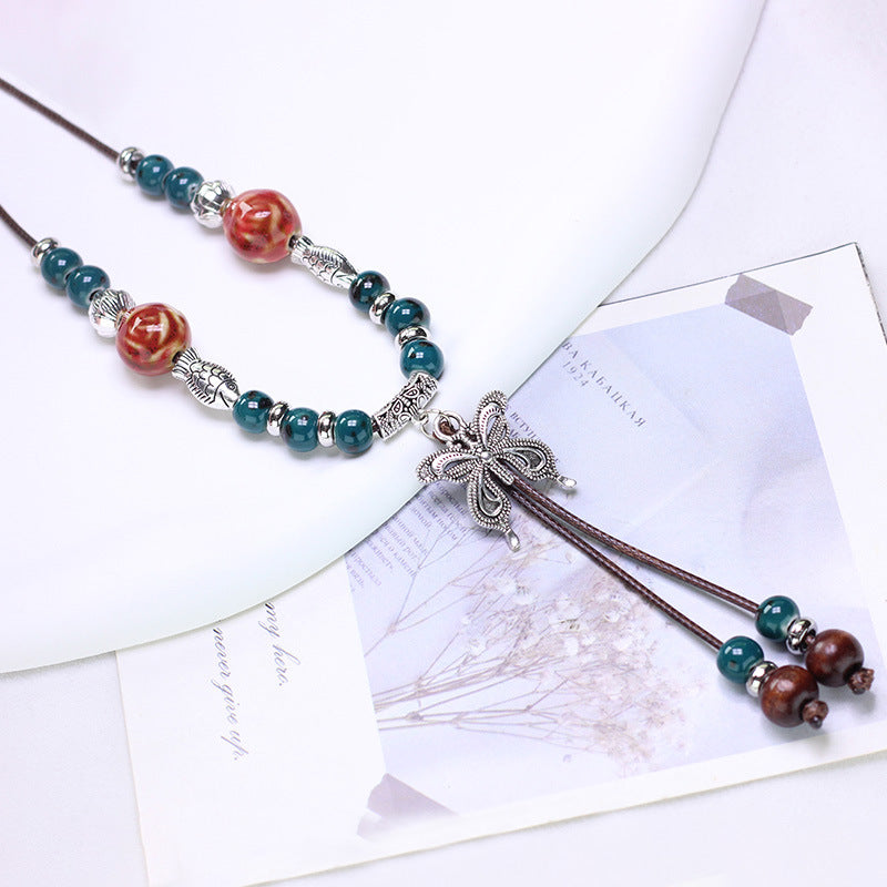 Ceramic Sweater Chain Jewelry Beaded Chinese Female Light Luxury Necklaces