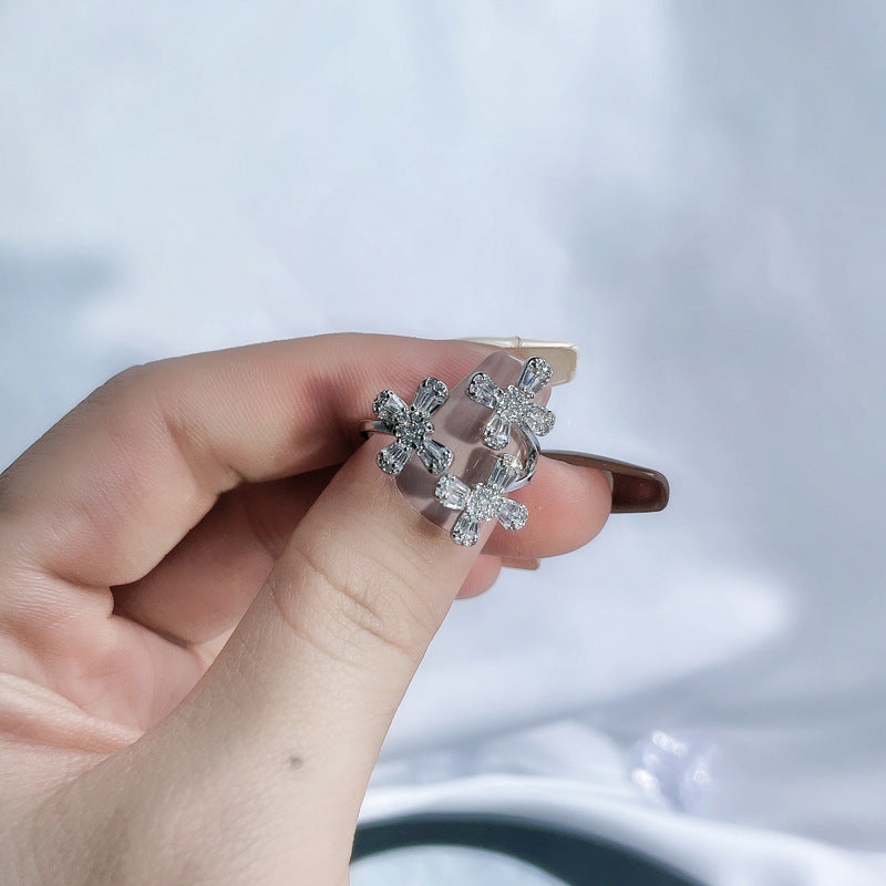 Full Diamond Open-end Zircon Female High Sense Niche Personality Rings