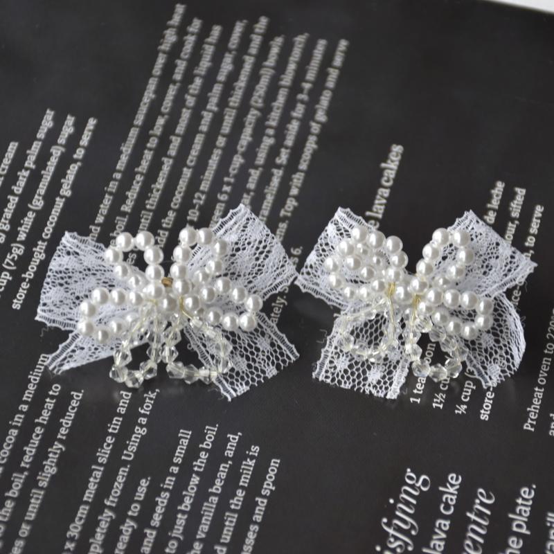 Women's Super Fairy White Lace Bow Sweet Earrings
