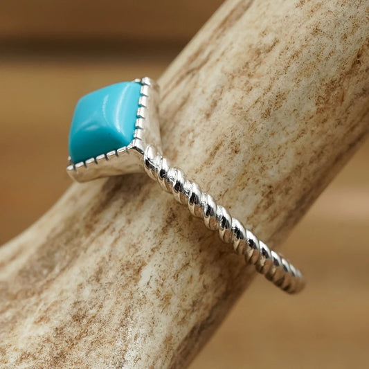 Retro Blue Square Simple Twist Geometric Rings