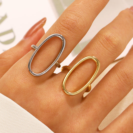Stainless Steel Hollow Geometry Oval Baroque Rings
