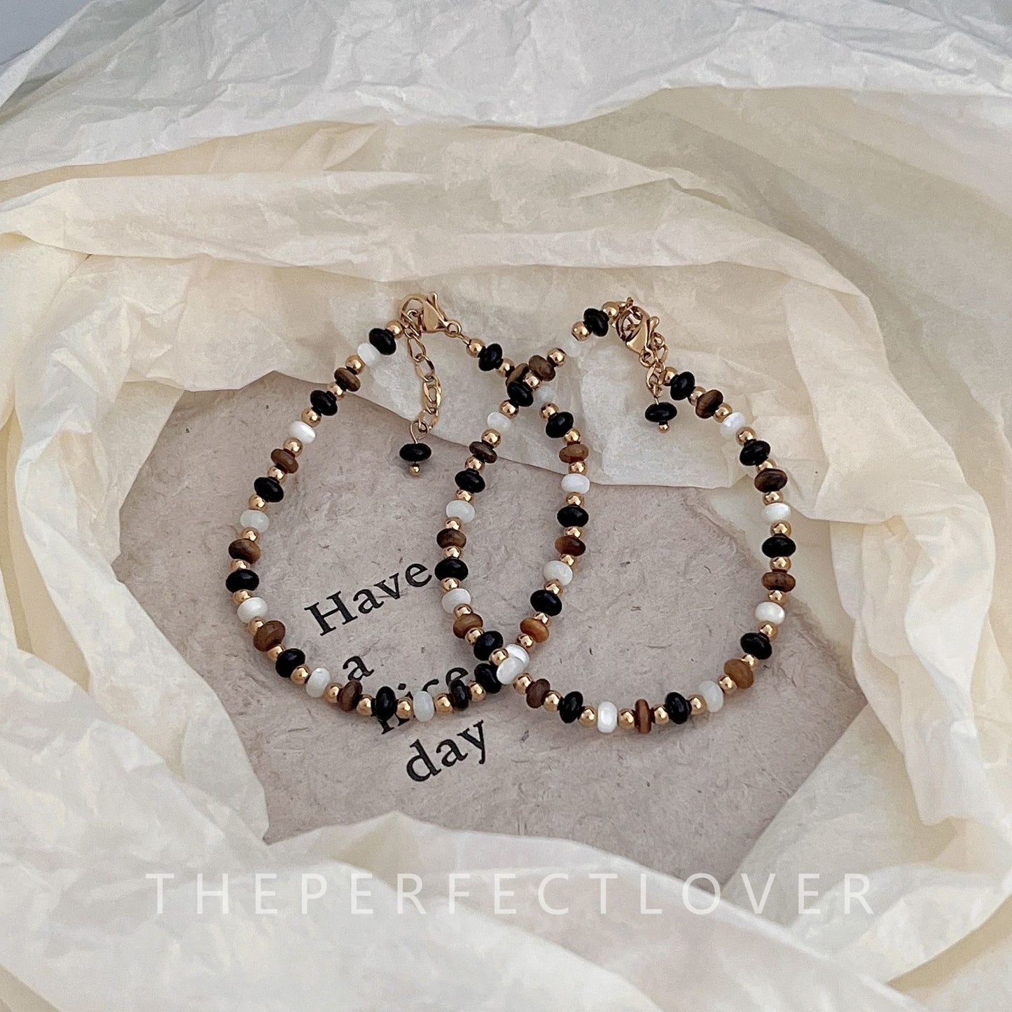 Women's Handmade Natural Stone Agate Gold Sand Blue Bracelets