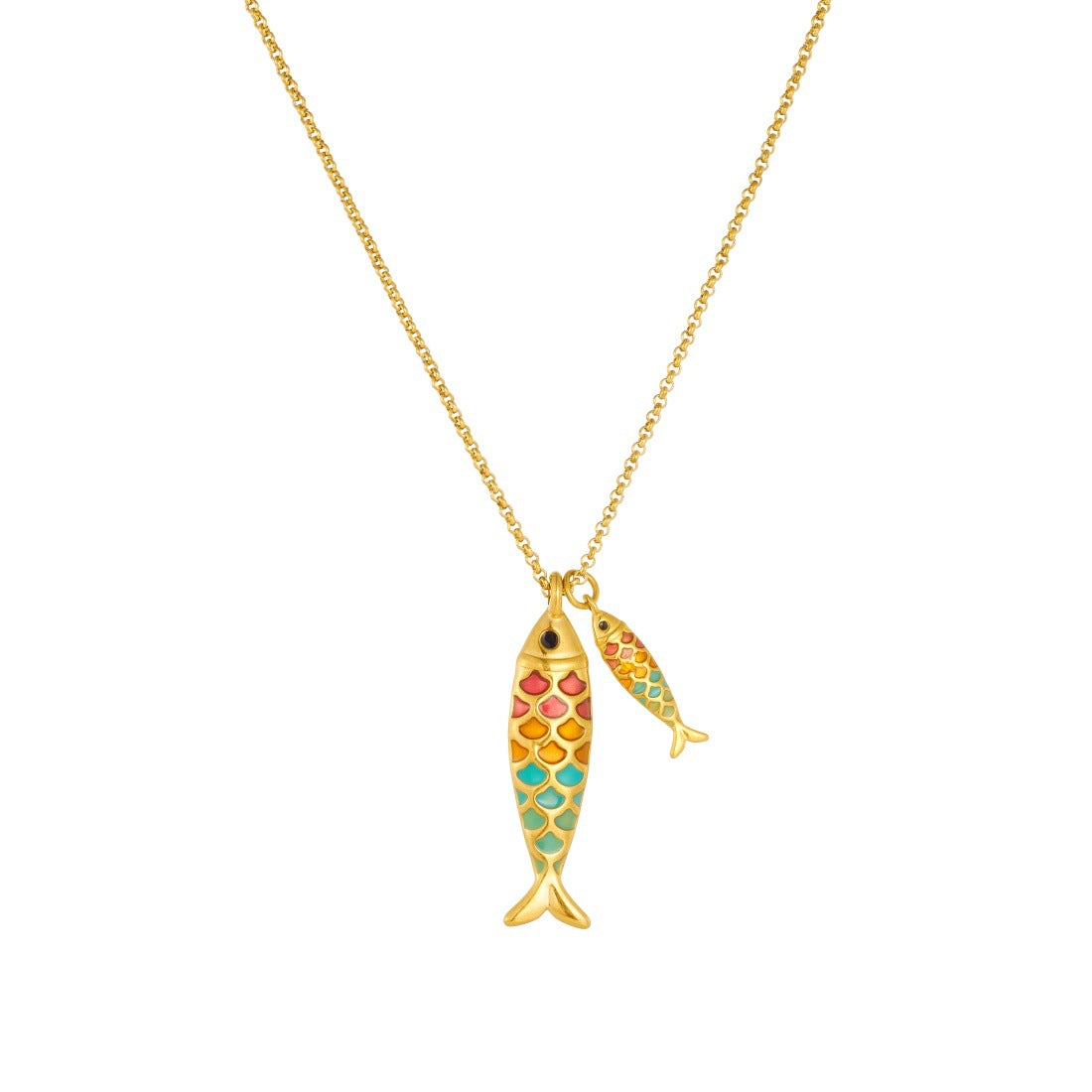 Cartoon Colorful Oil Good Luck Koi Small Fish Gold-plated Stainless Necklace