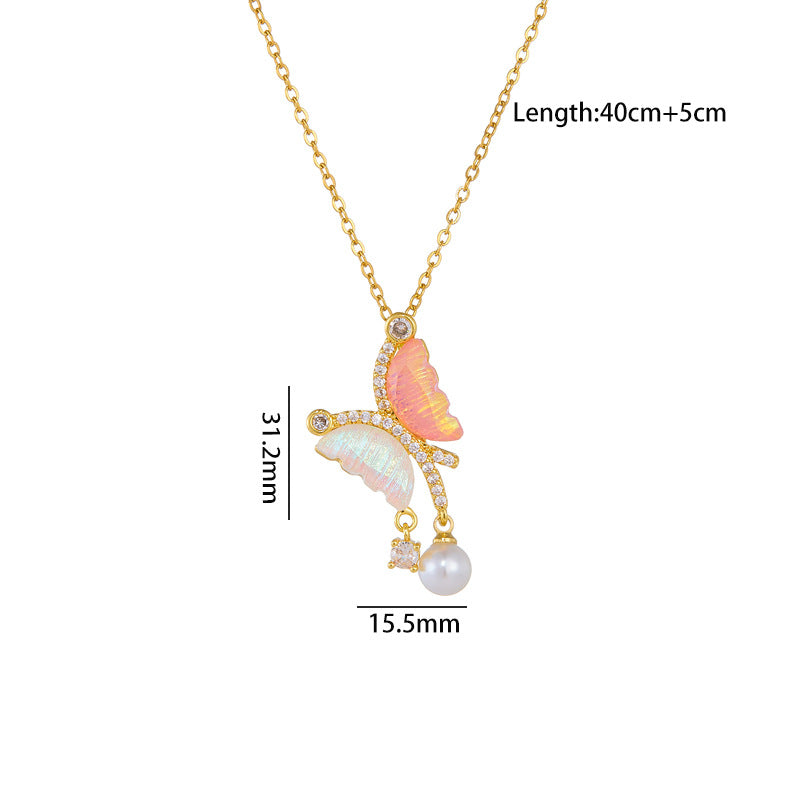 Super Color Fluorescent Butterfly Pearl Tassel Light Necklaces