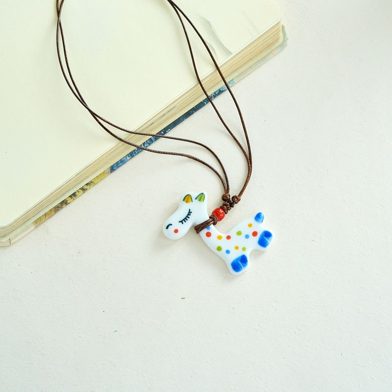 Ceramic Ornament Cute Cartoon Sweater Chain Long Necklaces