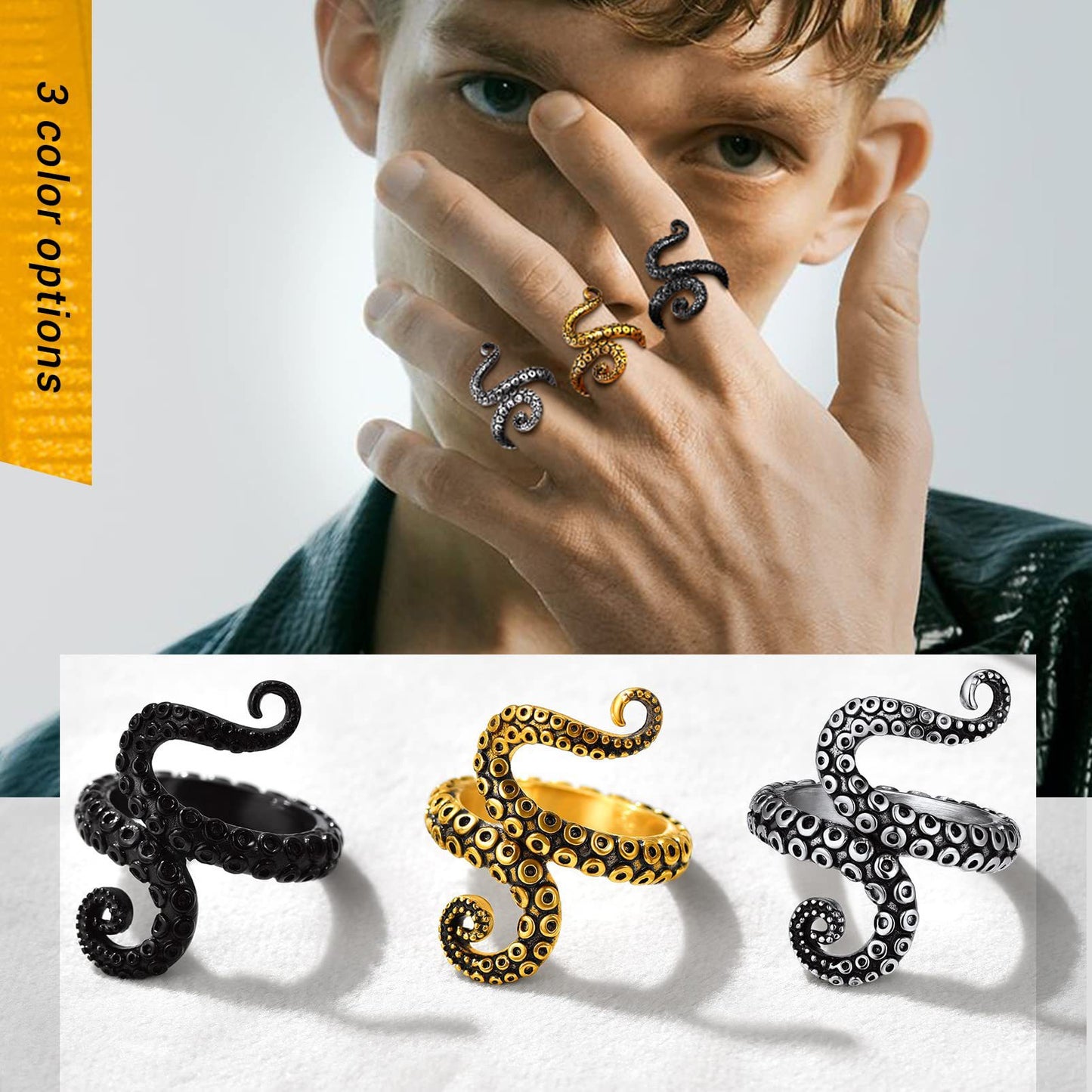Retro Personalized Octopus Punk Trendy Distressed Rings