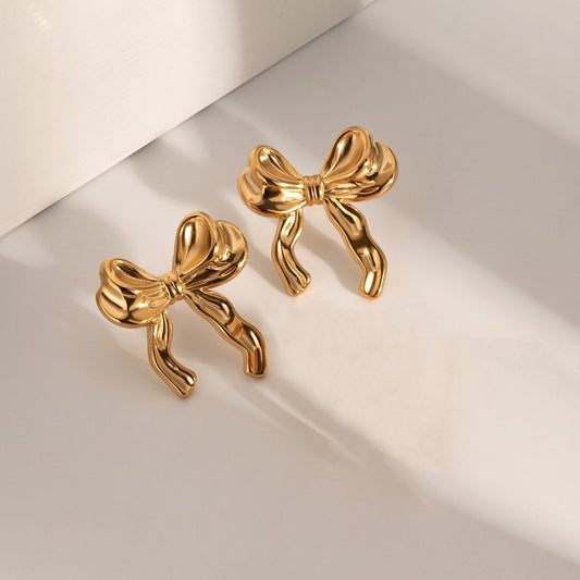 Style Personalized Gold Stainless Steel Bow Earrings