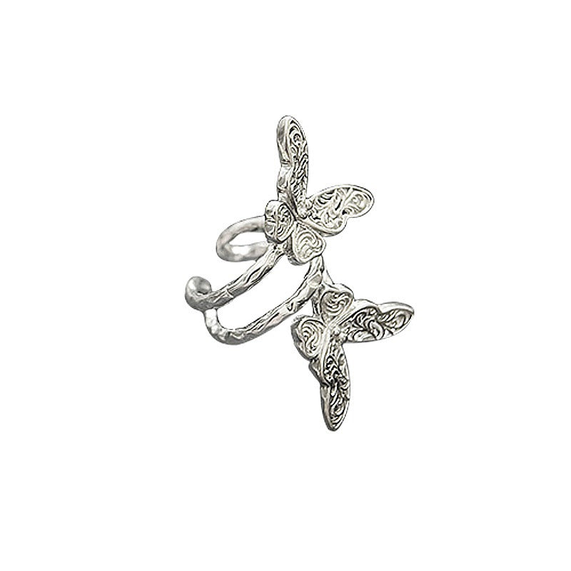 Grass Pattern Butterfly Ear Clip Autumn Spring Niche National Fashion Earrings