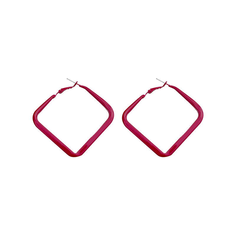 Style Retro Exaggerated Red Square Geometric Earrings