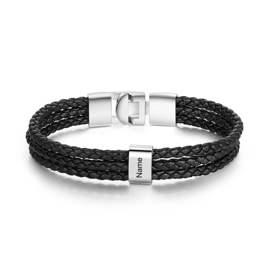 Men's Steel Electroplated Black Name Lettering Round Bracelets