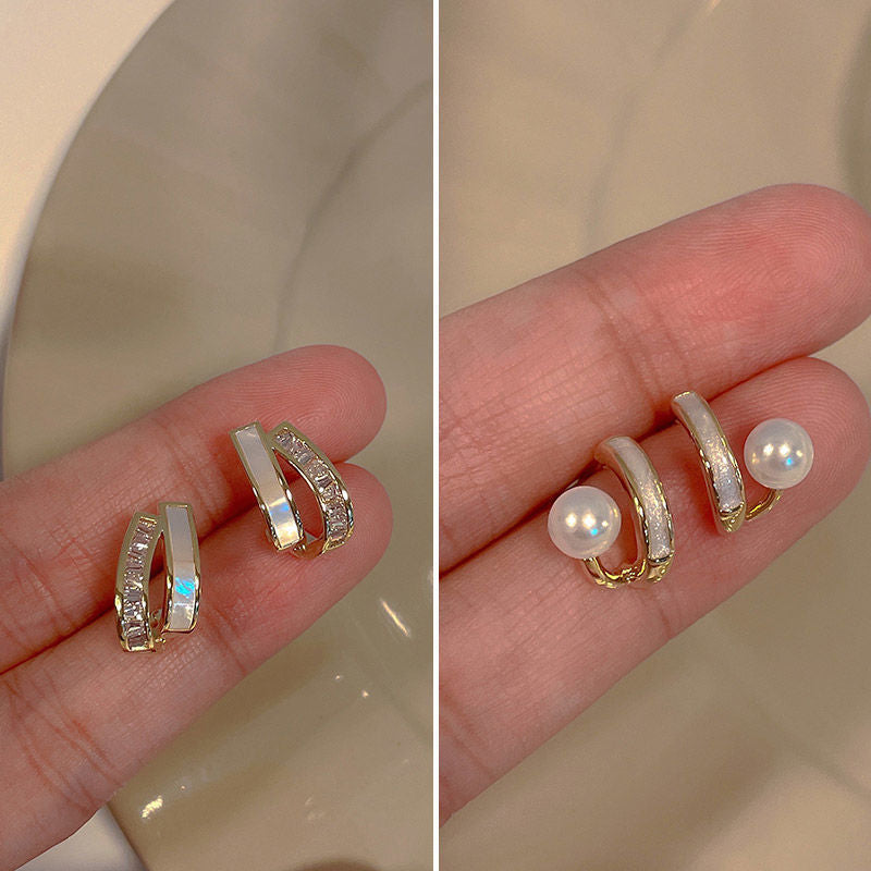 Sier Needle Flower Curved Irregular Pearl Baroque Vintage Earrings