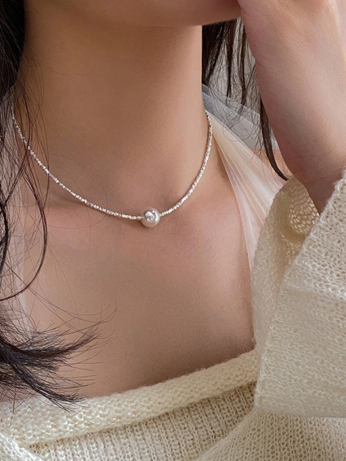 Sier Small Pieces Of Short Pearl Broken Light Necklaces