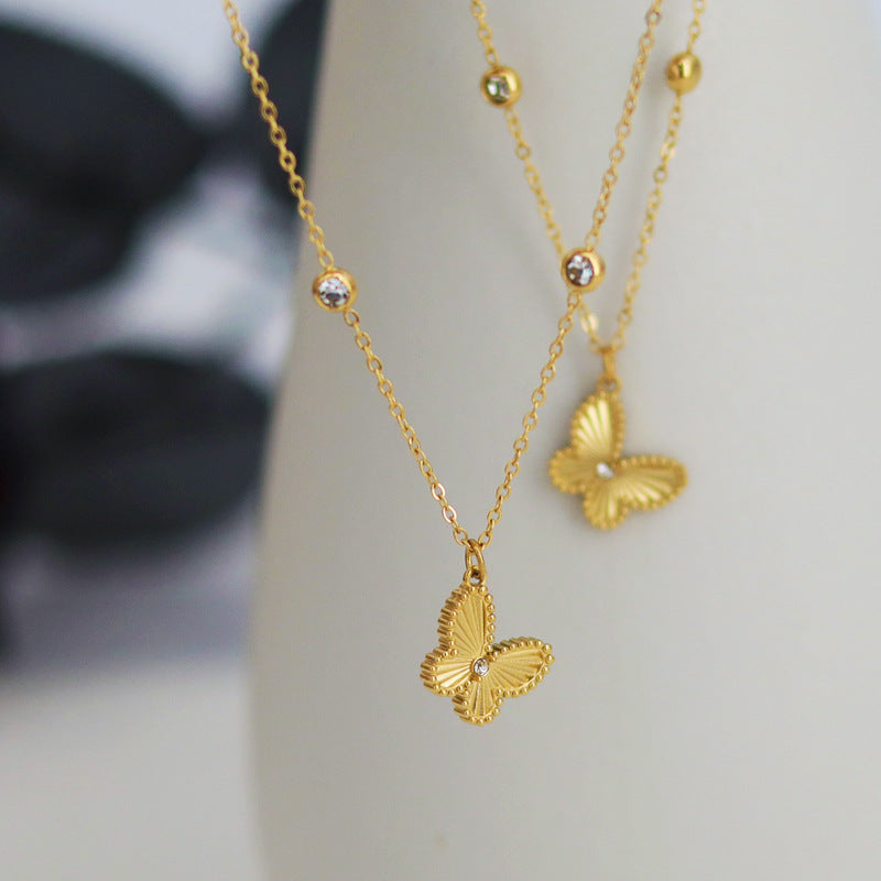 Female Small Golden Beads Diamond Inlaid Clavicle Chain Necklaces