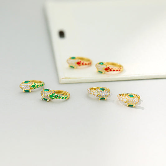 Women's Sterling Sier Personalized Snake Light Luxury Inlaid Color Earrings