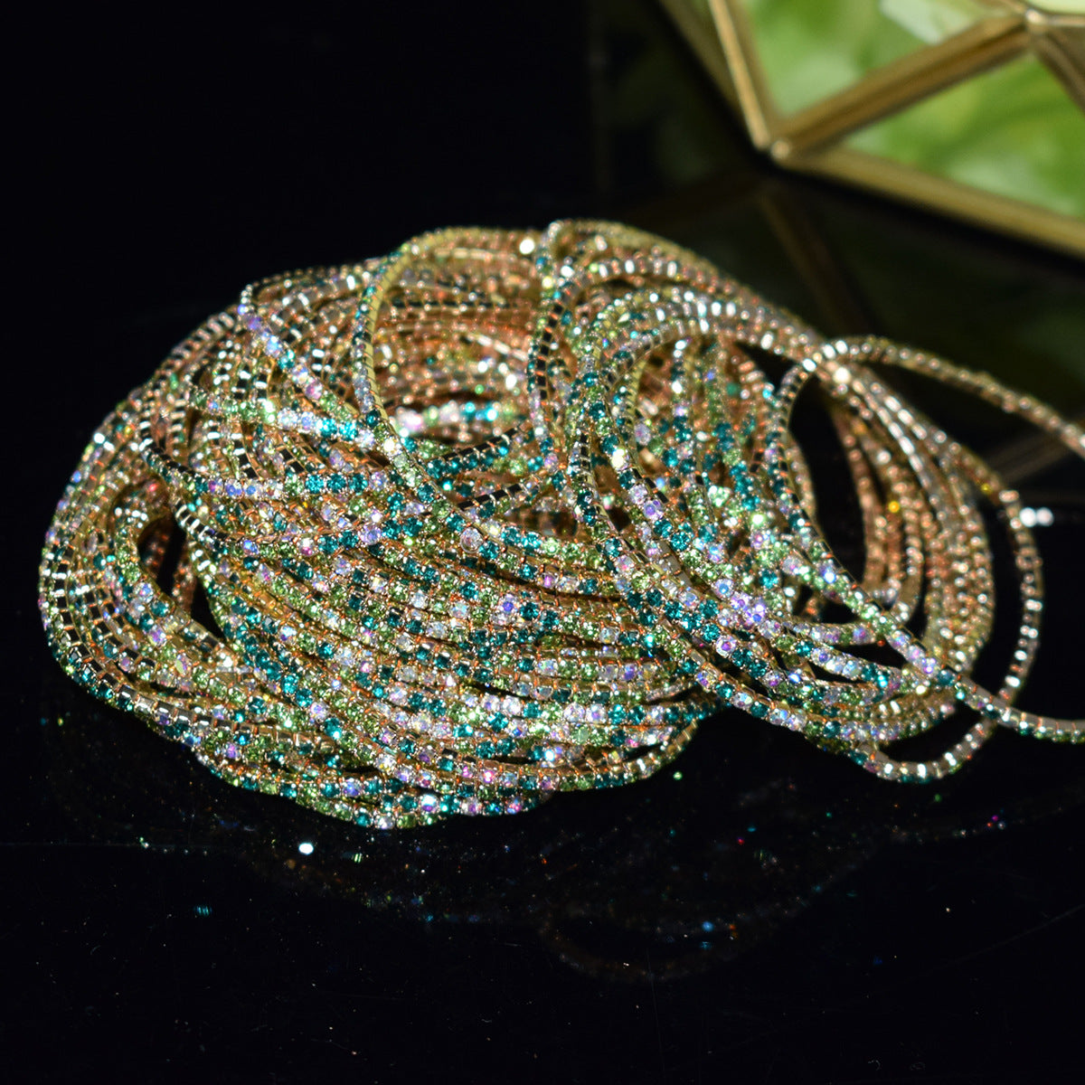 Row Colorful Rhinestone Female Live Grab Chain Bracelets