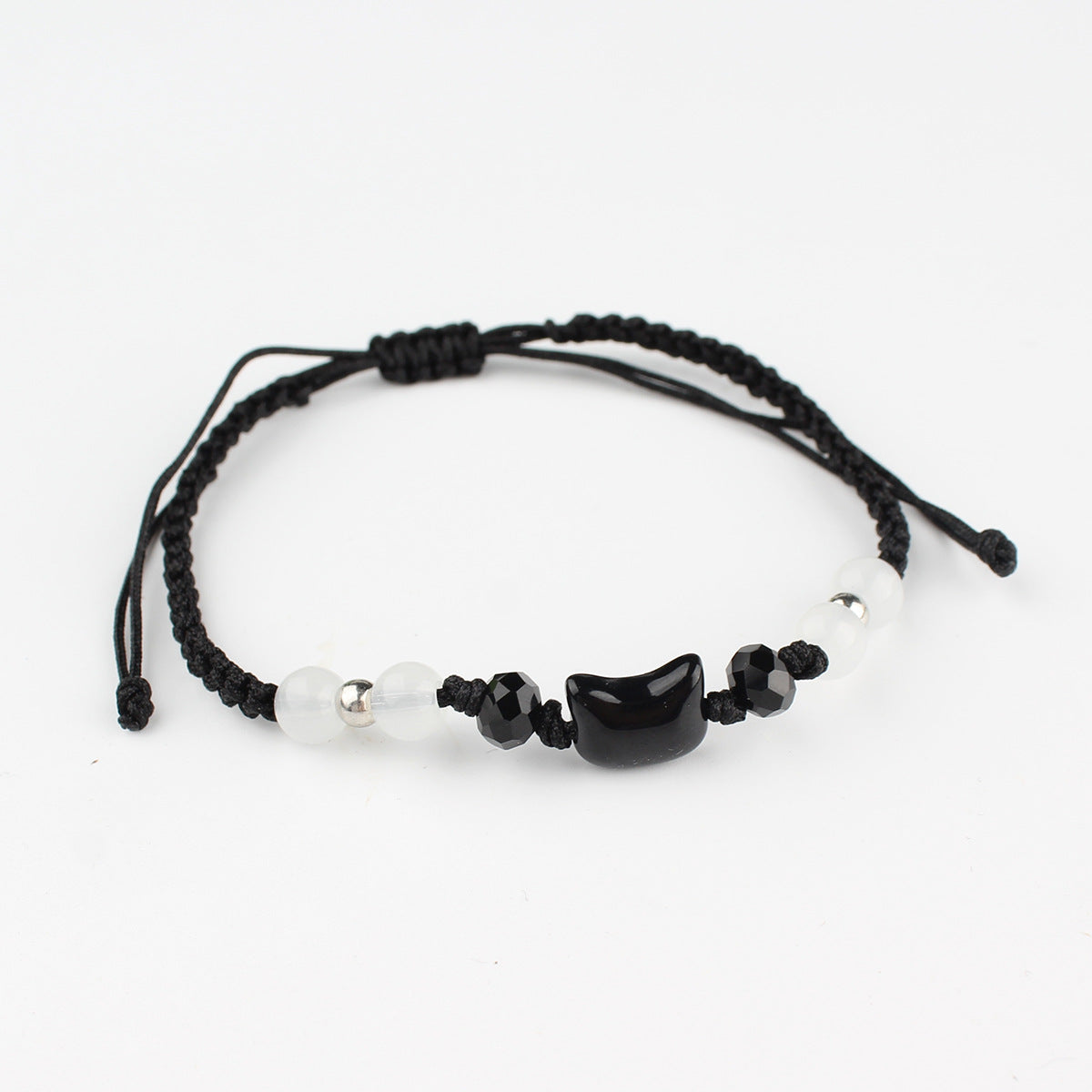 Women's & Men's Cat White Beads String Life Carrying Strap Bracelets