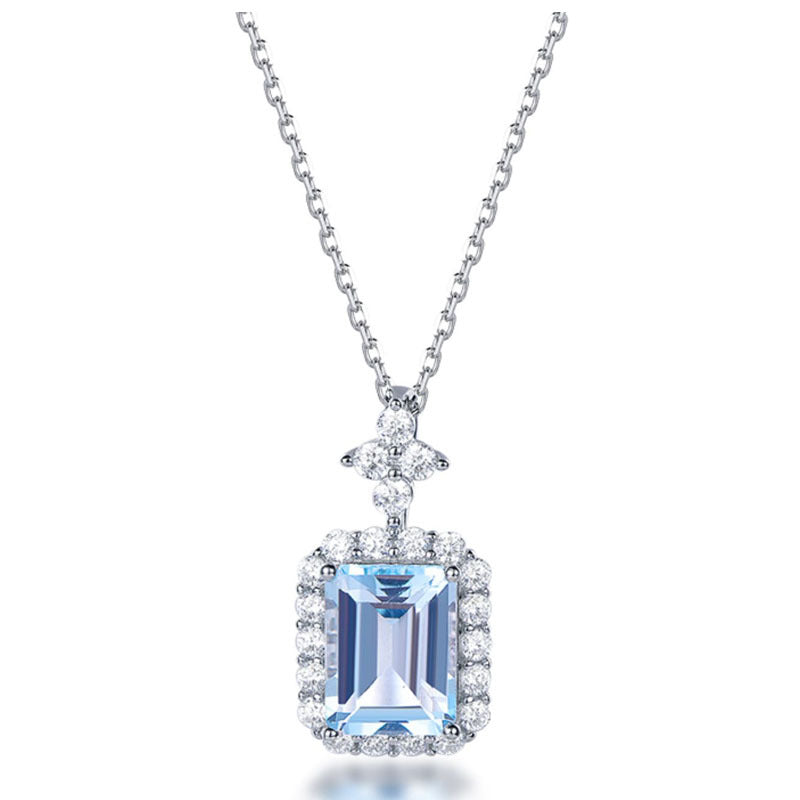 Women's Sier Natural Crystal Aquamarine Topaz Light Luxury Perfume Necklace