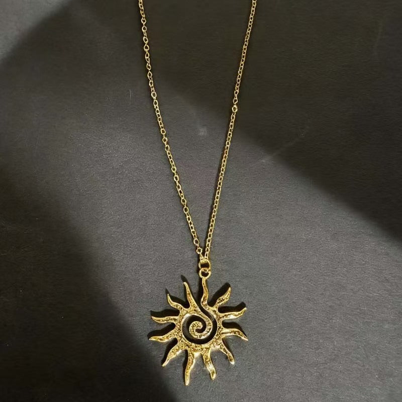 Spiral Sun Female Personality Golden Hollow Fashion Necklace