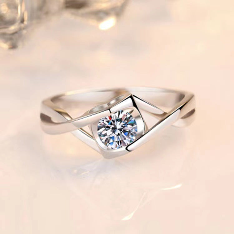 Women's & Men's Elegant Artificial Diamond Couple Open Mouth Wedding Sier Inlaid Rings
