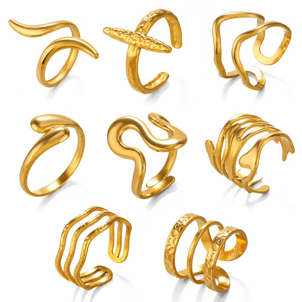 Open Personalized Hip Hop Gold Plated Irregular Rings