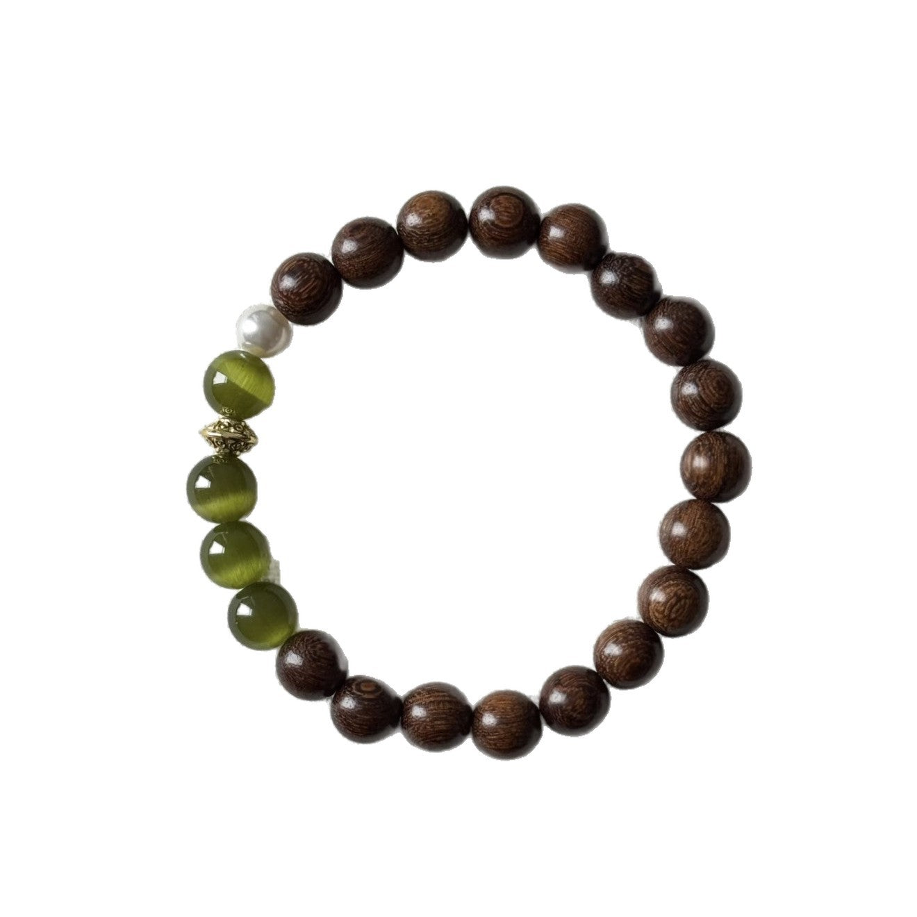 Women's & Men's Chinese Style Natural Golden Line Sandalwood Beads Wooden White Jade Bracelets