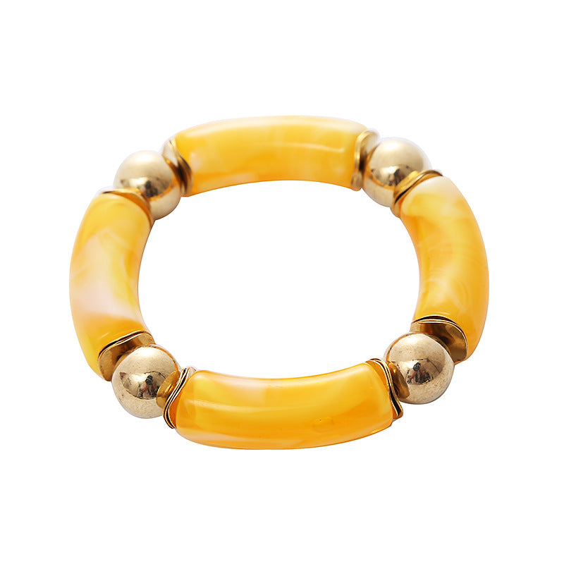 Thick Curved Tube Gold Beaded Stretch Bracelets