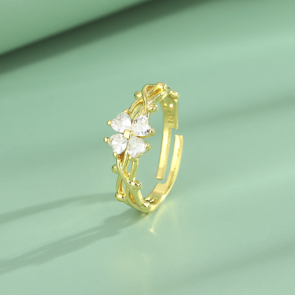 For Girlfriend Heart-shaped Flower Zircon Female Rings