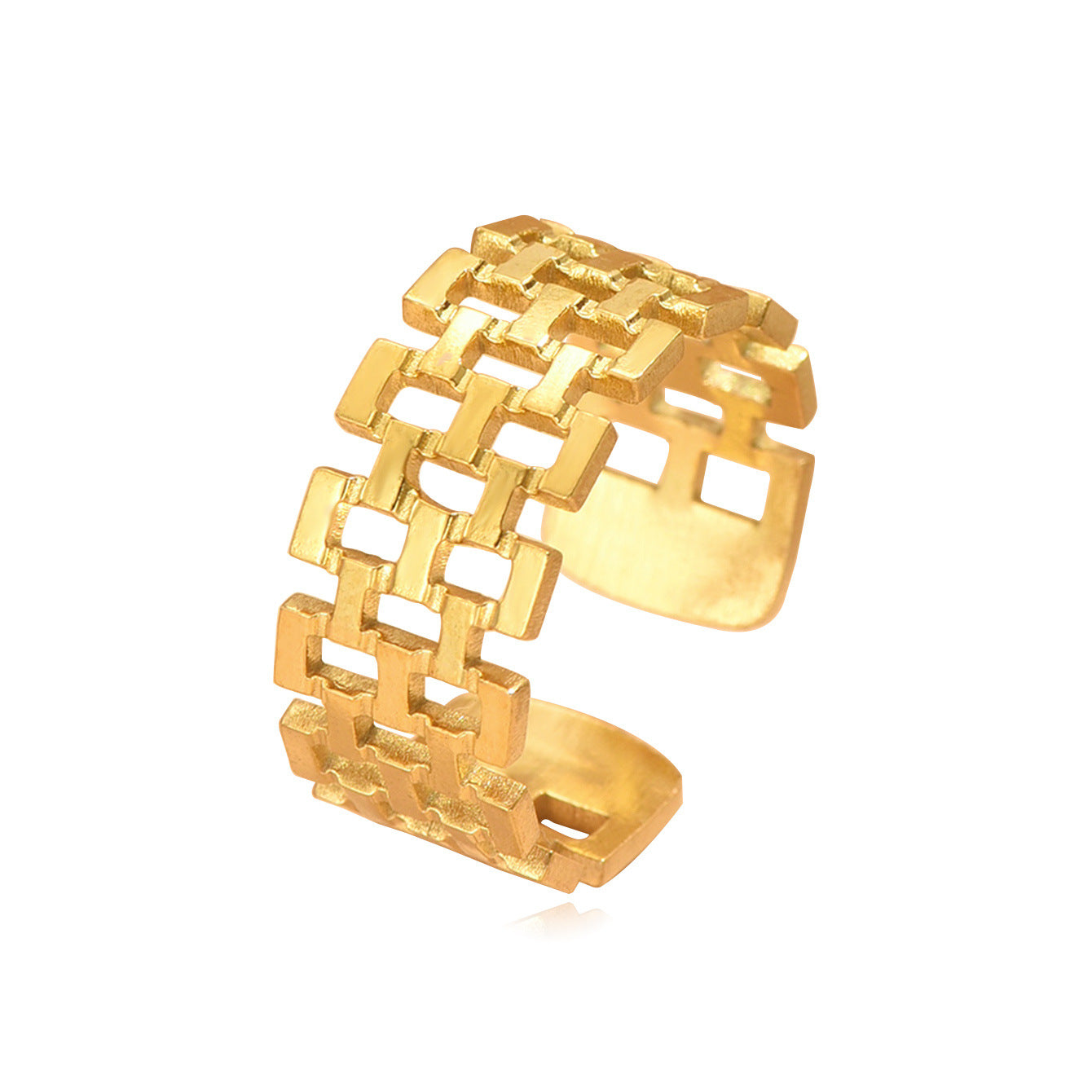 French Retro Double Row Square Chain Open Stainless Steel Rings