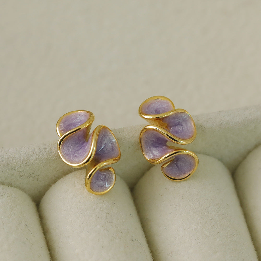 Summer Ruffled Drop Oil Sier Needle Pleated Earrings