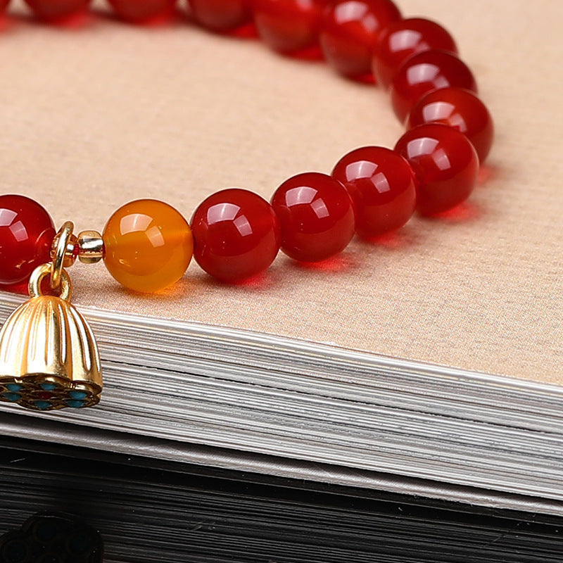 Four Life Natural Red Agate Lotus Bracelets