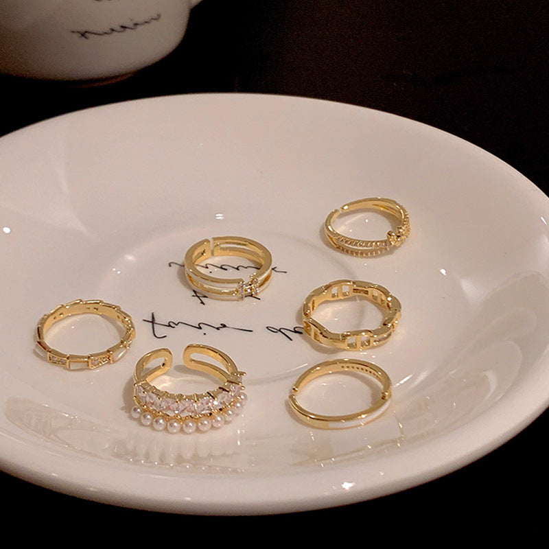 Row Pearl Open-end Zircon Collection Female Rings