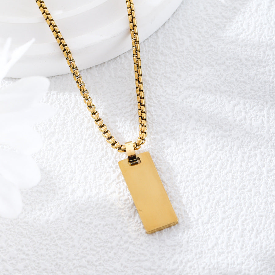 Stainless Steel Rectangular Square Pearl Personality Necklaces