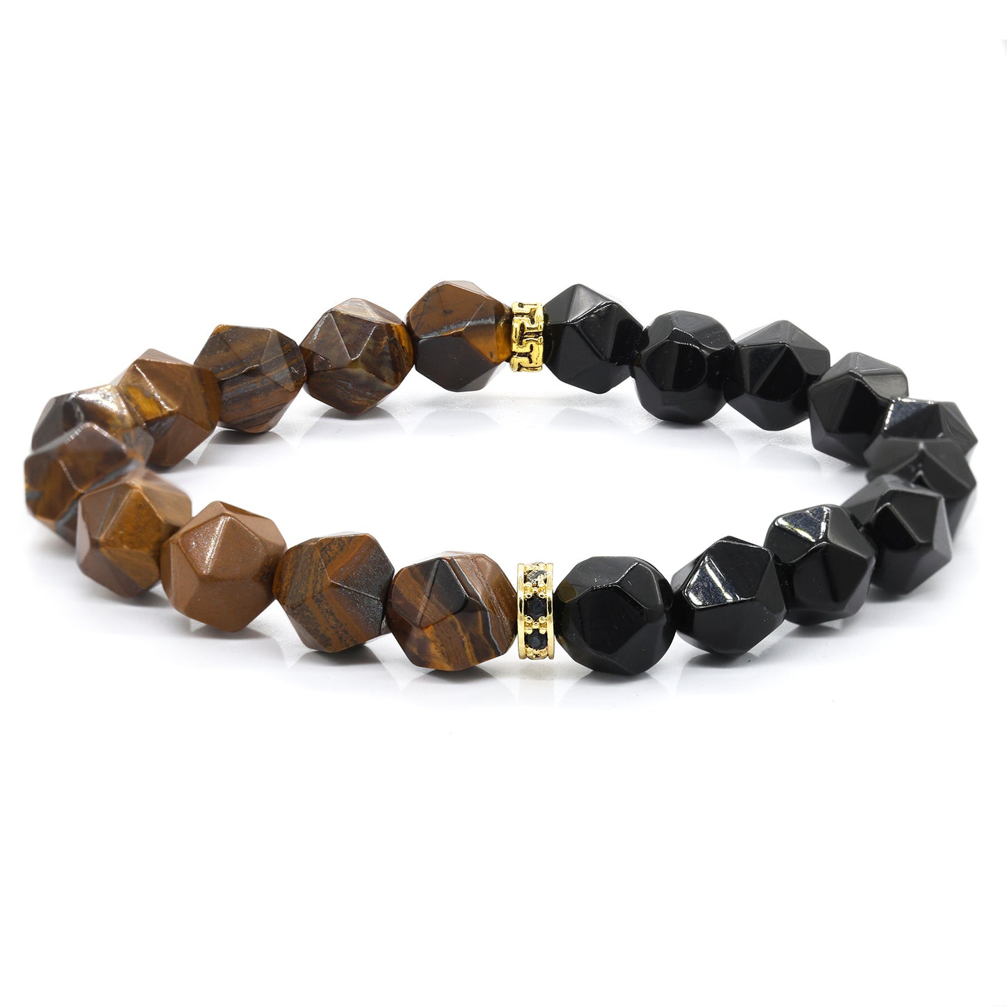 Men's Steel Spacer Beads Black Hoop Obsidian Cut Bracelets
