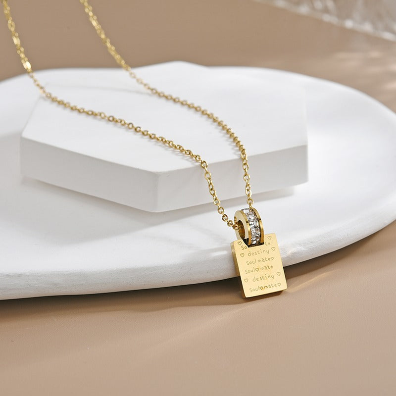 Square Plate Love Clavicle Chain Simple Zircon Design Does Not Necklace