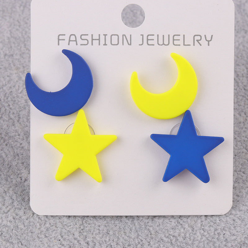 Niche Star Moon Two-piece Set Acrylic Simple Earrings