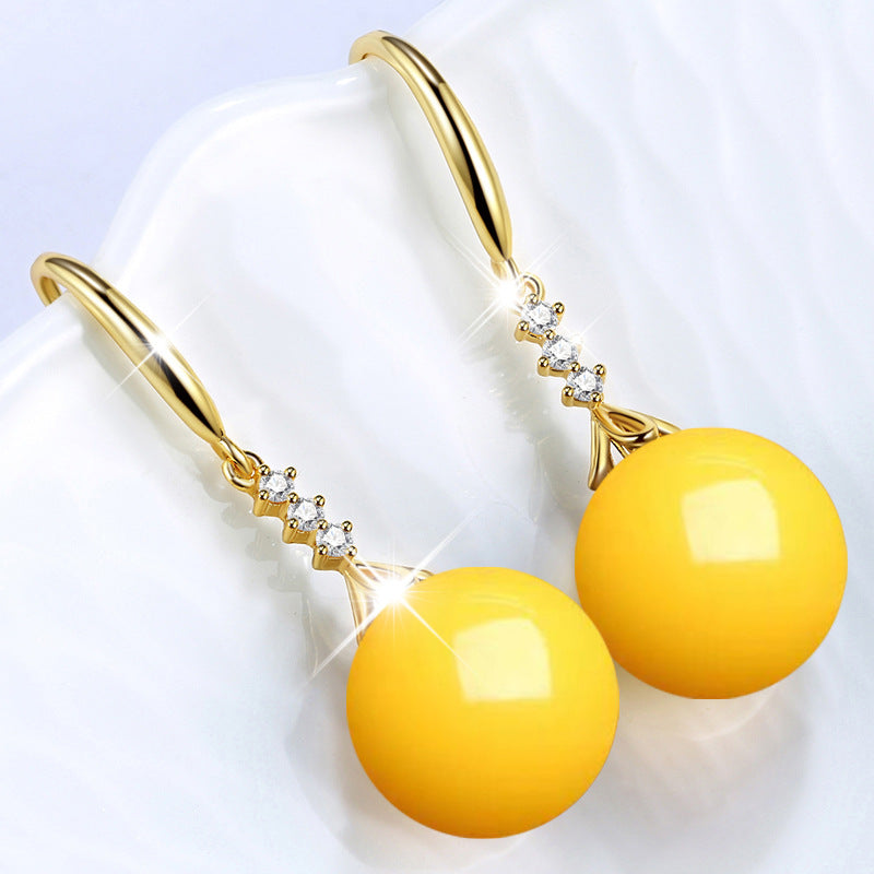 Women's Glass Stone Inlaid Zircon Green Chalcedony Earrings
