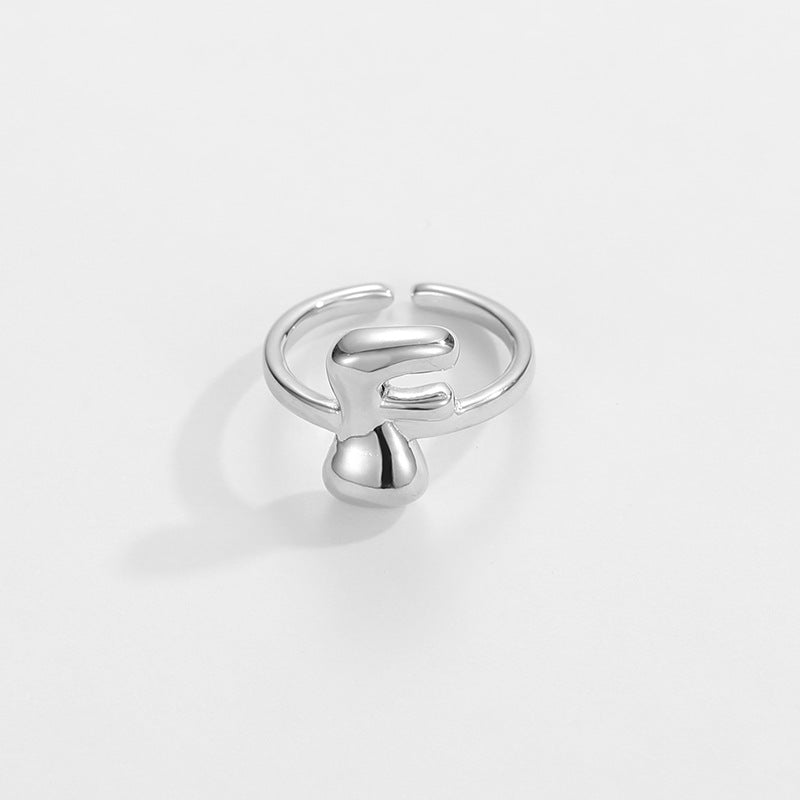 Hop Letters Glossy Sier Open Adjustable Rings