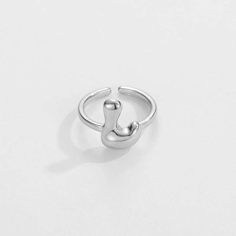 Hop Letters Glossy Sier Open Adjustable Rings