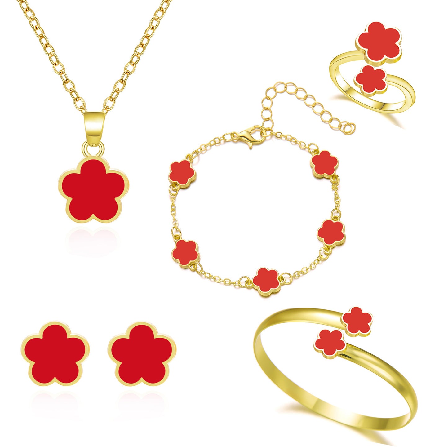 Women's Lucky Flower Parthenocissus Grass Earings Set Necklaces