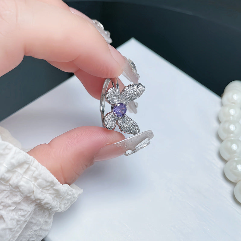 Women's Purple Diamond Butterfly Opening Light Luxury High-grade Sweet Rings