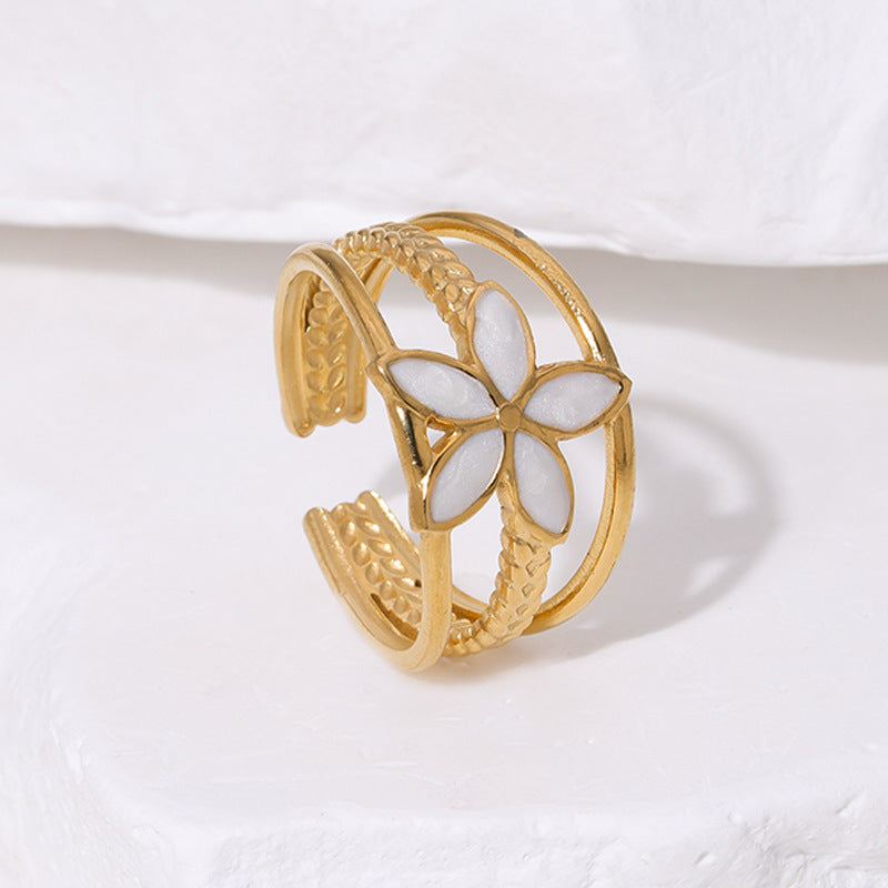 Retro Titanium Steel Open Female Niche Design Flower Rings