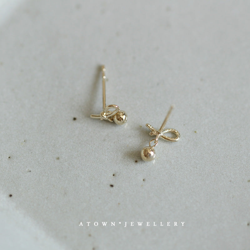 Women's Sterling Sier Gold-plated Knotted Ball Cute Bow Earrings