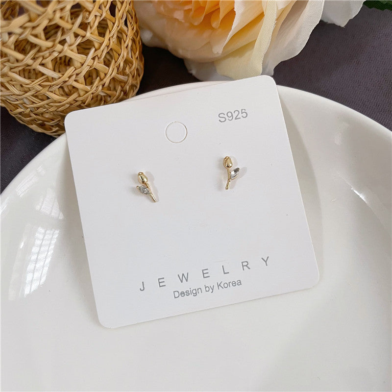 Tulip Female Sterling Sier Needle Rose Zircon Special Interest Earrings